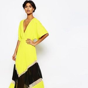 ASOS Yellow Chevron Color Block Pleated Maxi Dress